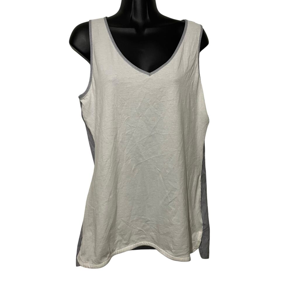 Tommy Hilfiger Womens Tank Top Size Large V neck White Blue Stripes Lightweight